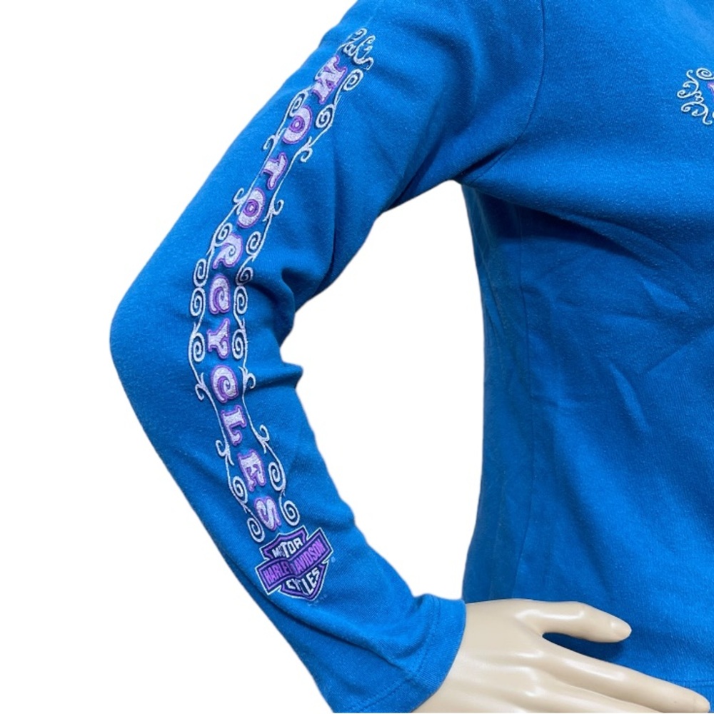 HARLEY-DAVIDSON Women’s Blue Crop Top Long Sleeve Tee Shirt Size Small - Picture 8 of 14